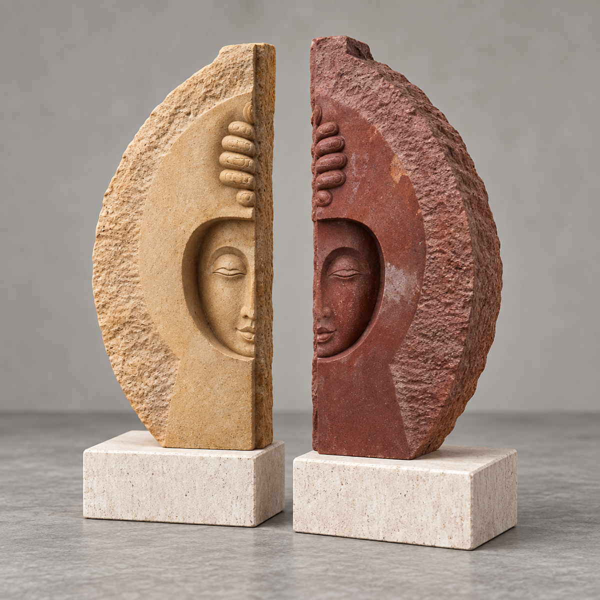 Carved face panel pair styled in an entrance