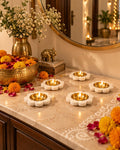 Small lotus diya in Banswara white marble with brass bowl