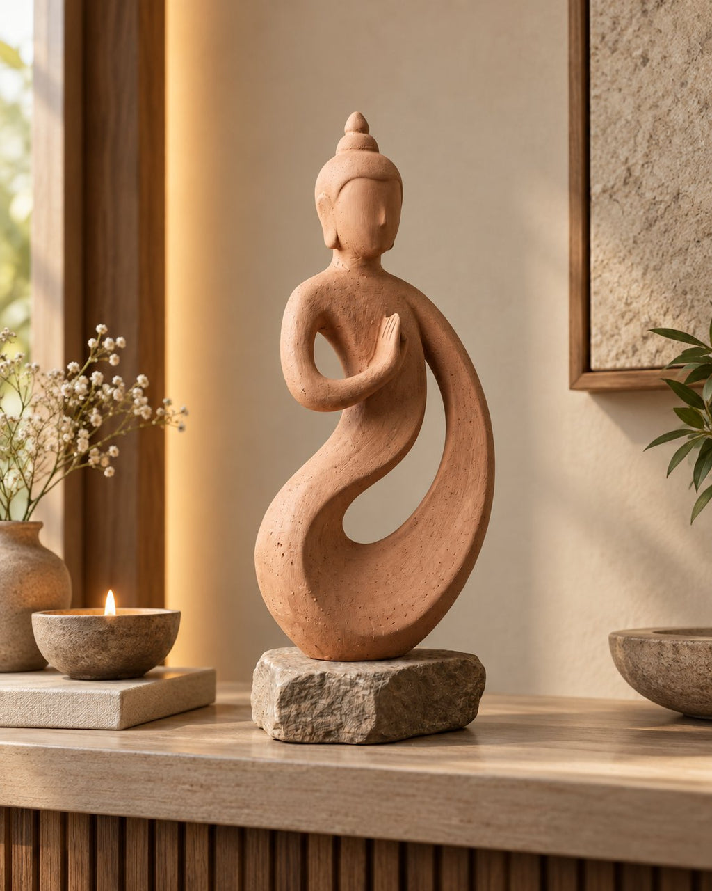 Warm terracotta-toned sandstone sculpture detail