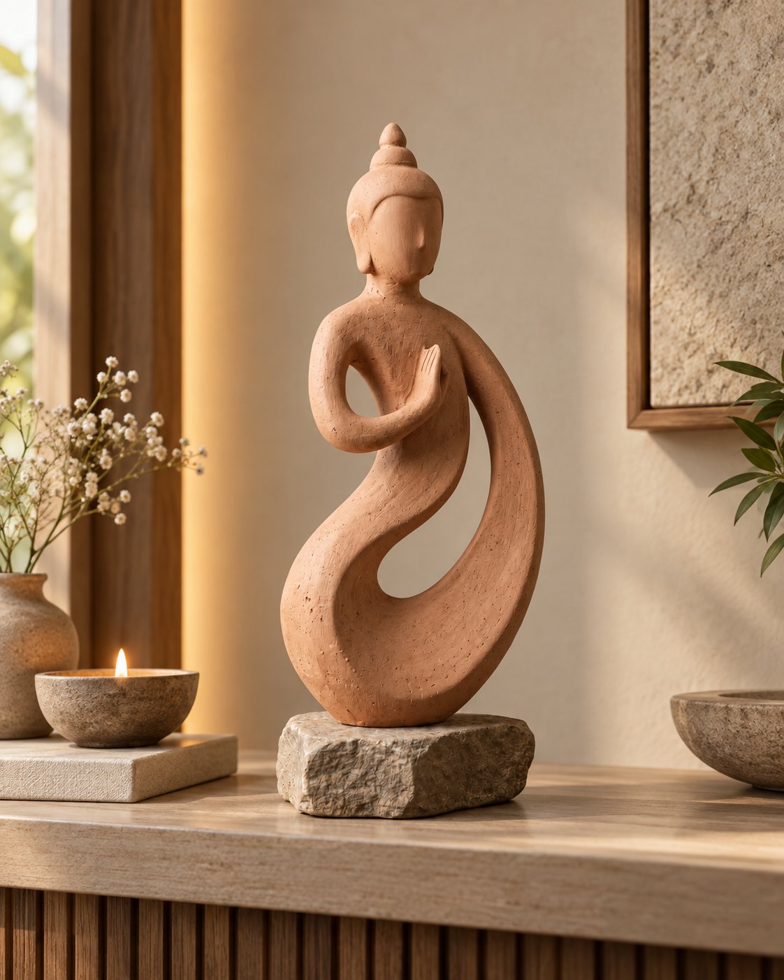 Warm terracotta-toned sandstone sculpture detail