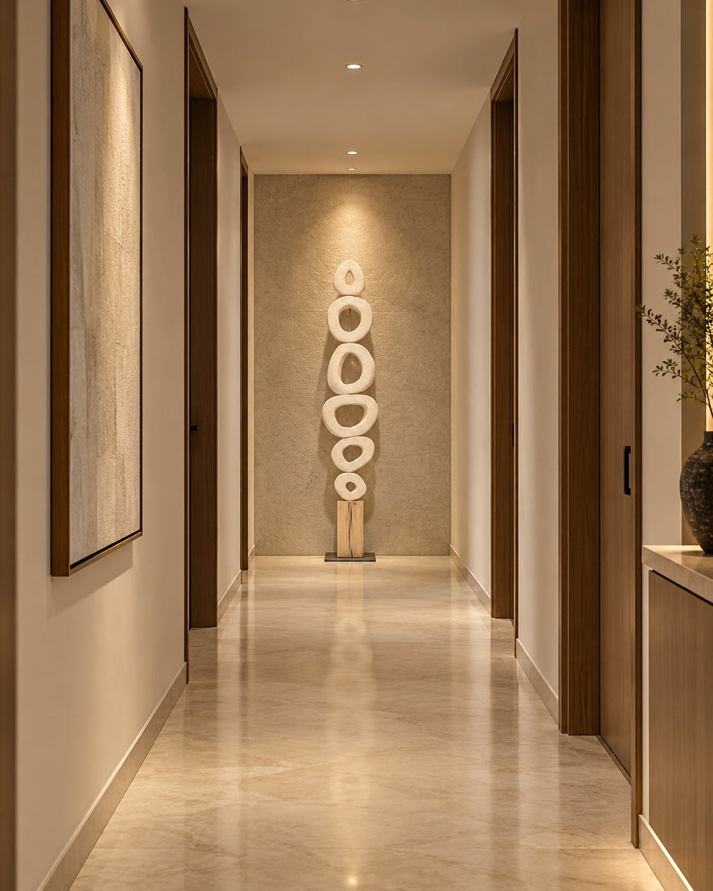 White marble ring column in a hallway
