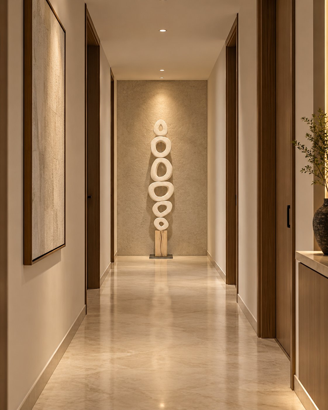 White marble ring column in a hallway