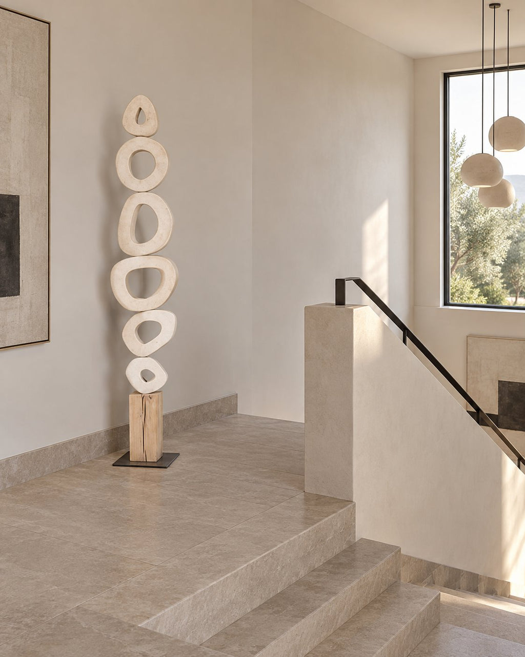 Five-foot stacked stone ring sculpture