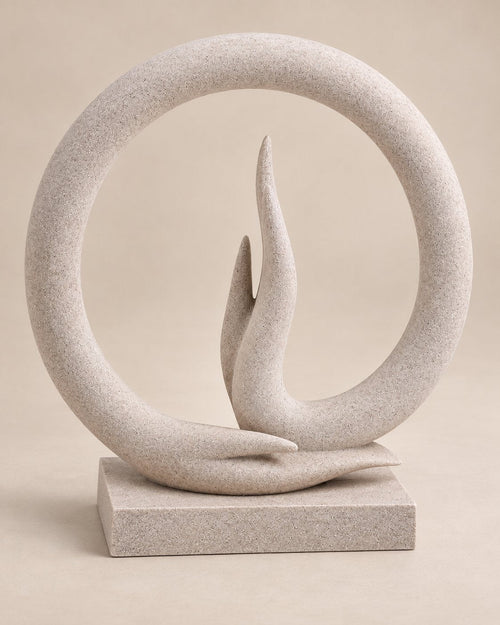 Carved marble ring enclosing a flame form