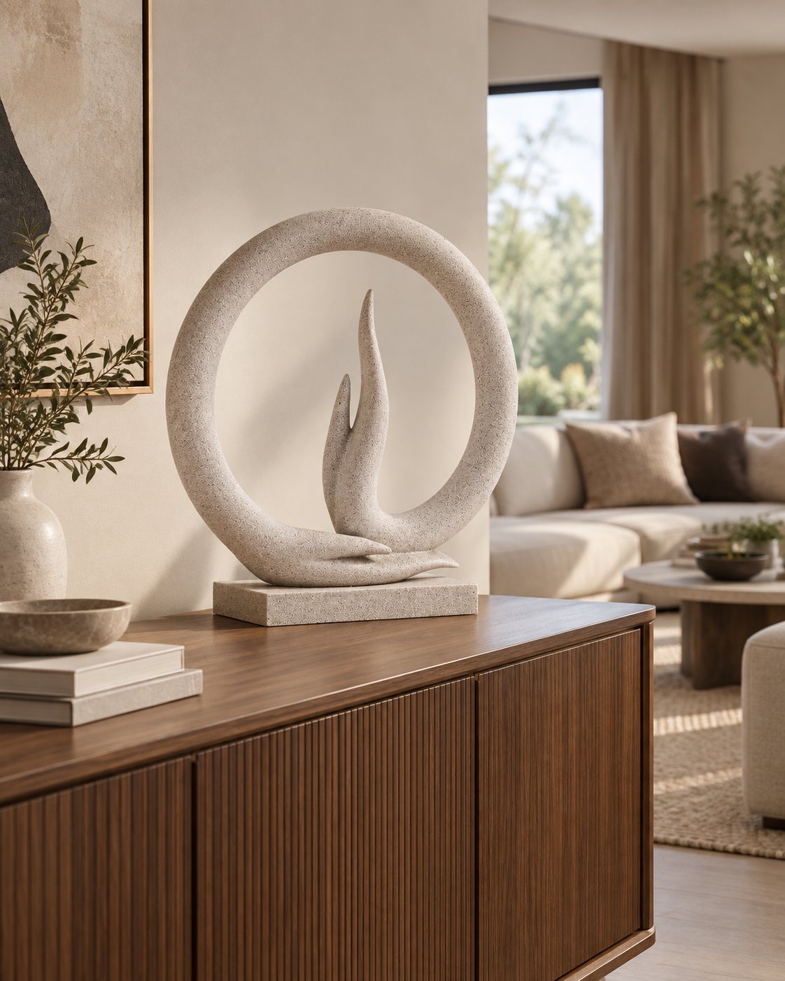 Marble halo sculpture styled on a console