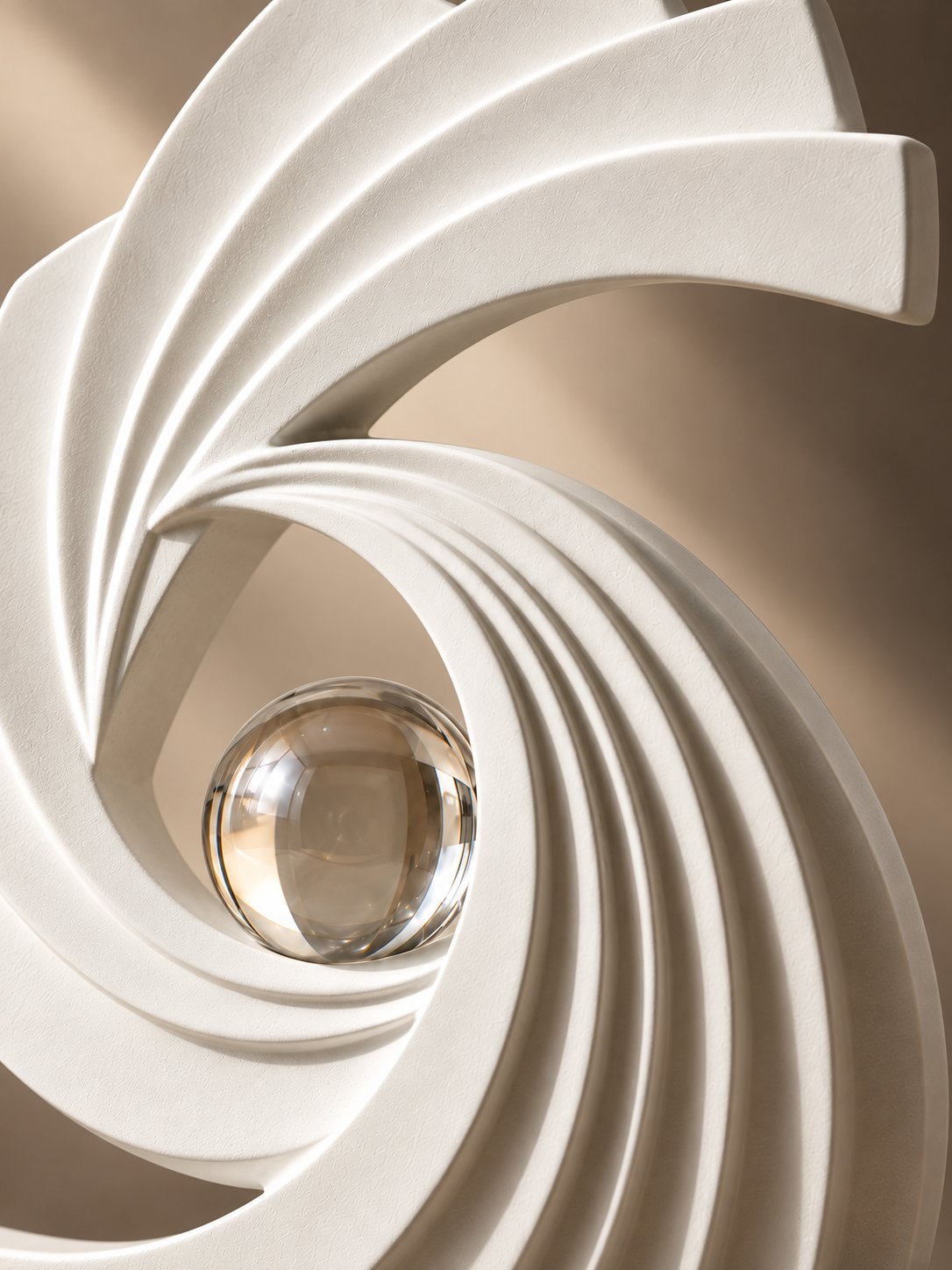 Spiral stone sculpture styled on a console table