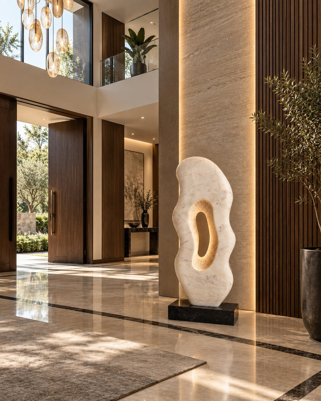 Standing marble slab with carved opening