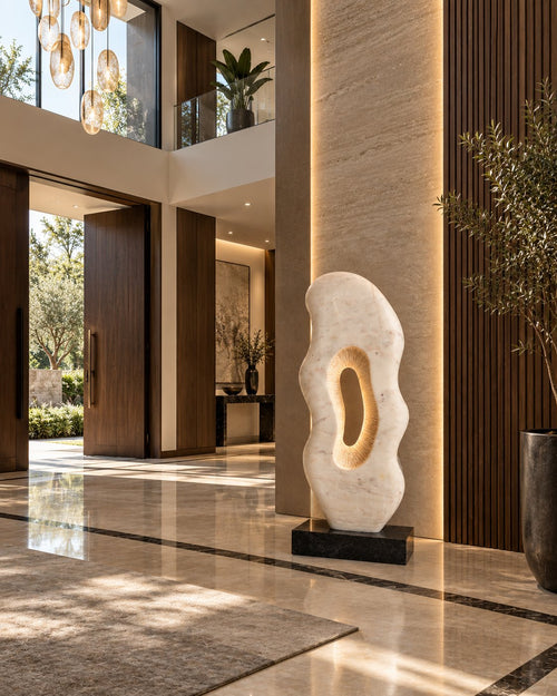 Standing marble slab with carved opening