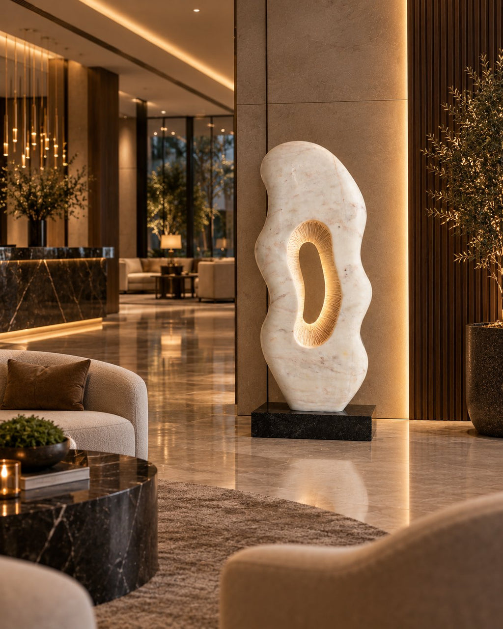 Five-foot stone monolith in a hallway