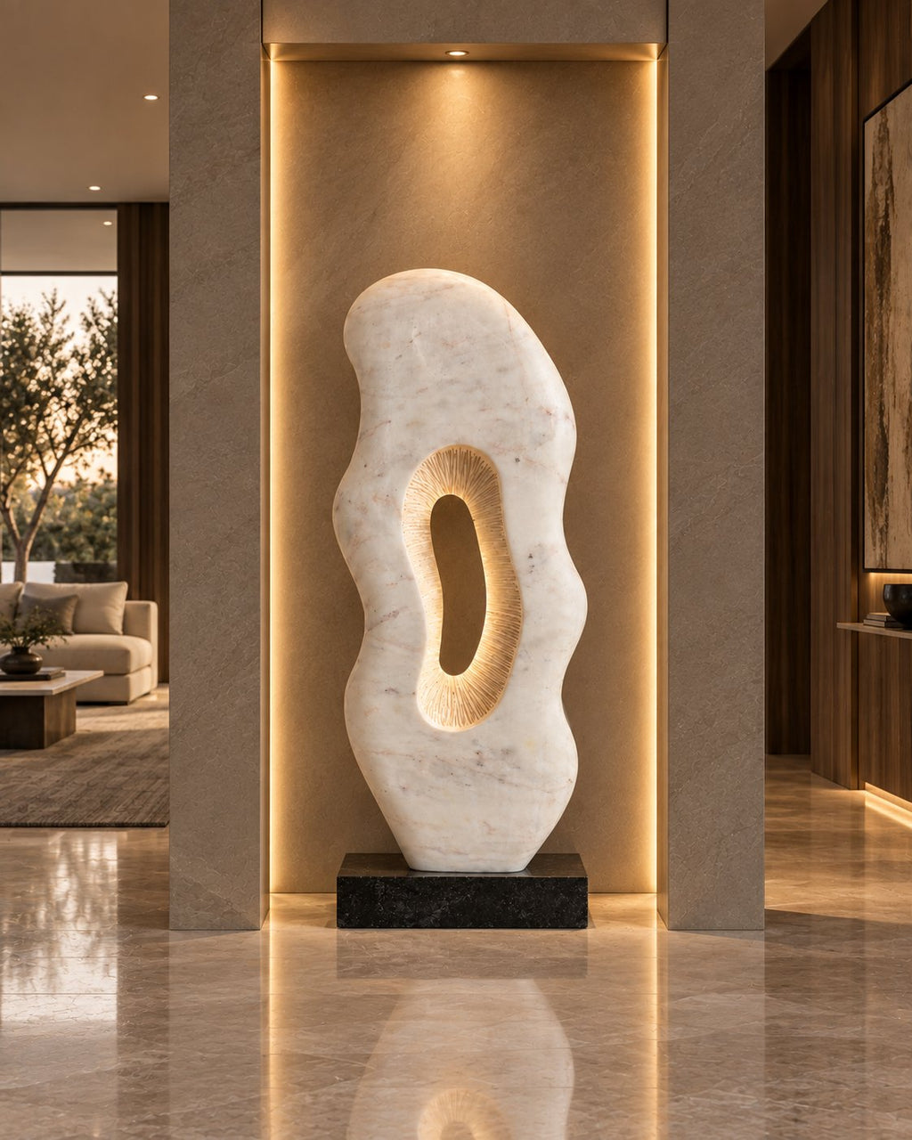 Panda Pink marble aperture sculpture detail