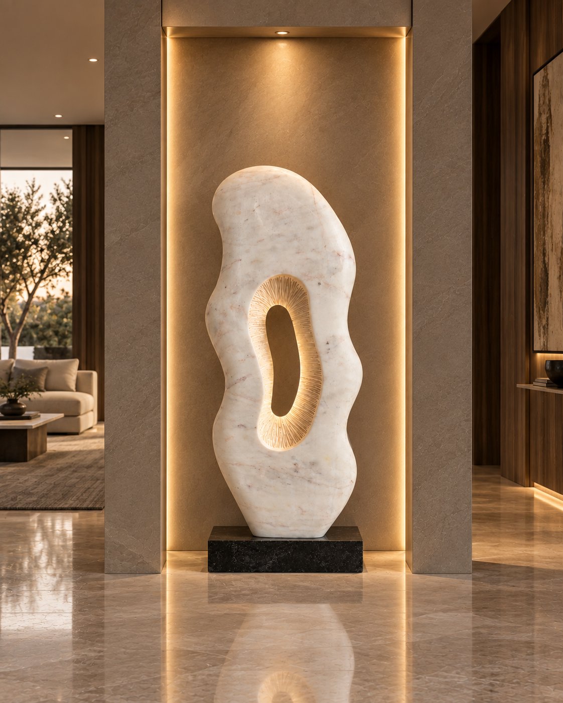 Panda Pink marble aperture sculpture detail