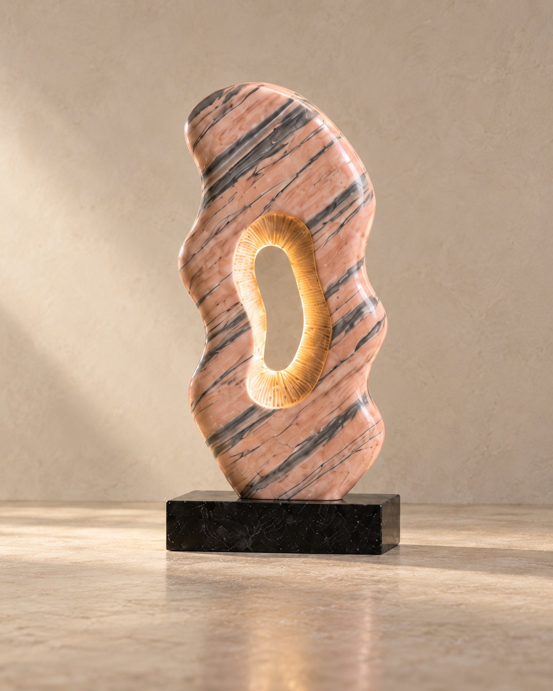 Hand-carved banded marble standing sculpture