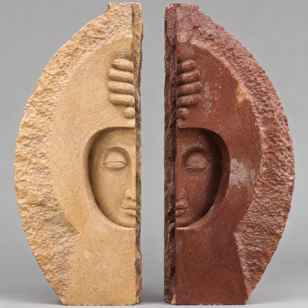 Sandstone face panels pair, full view