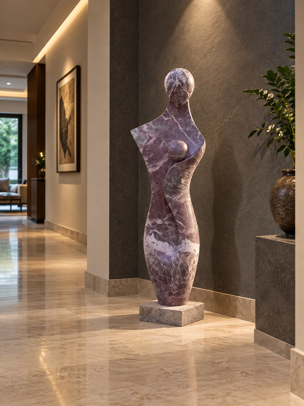 Mother and child marble sculpture, 42 inch