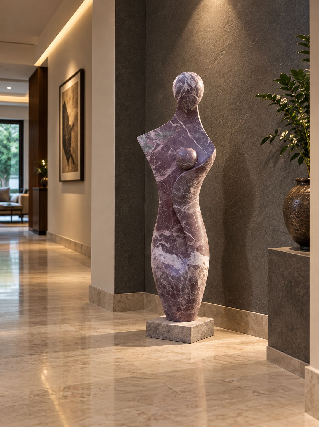 Mother and child marble sculpture, 42 inch