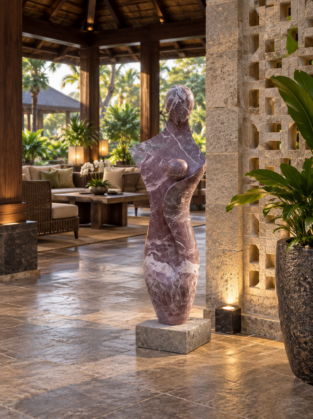 Mother and child sculpture, side view