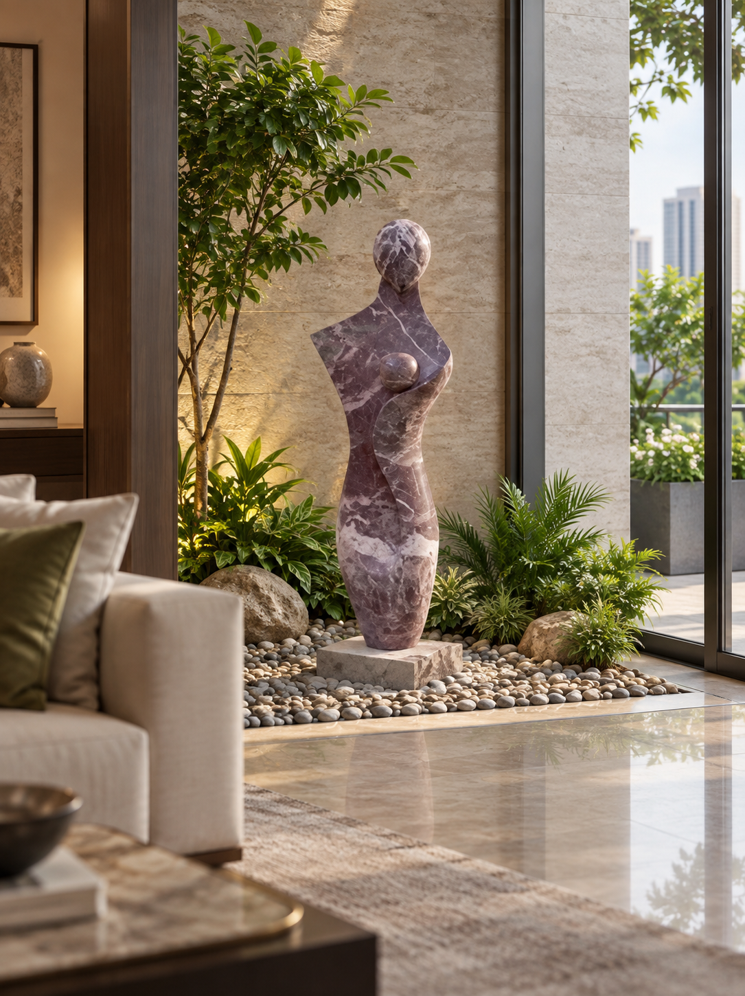 Marble mother and child sculpture with open centre